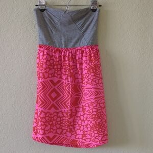 Roxy Gray and Pink Strapless Dress